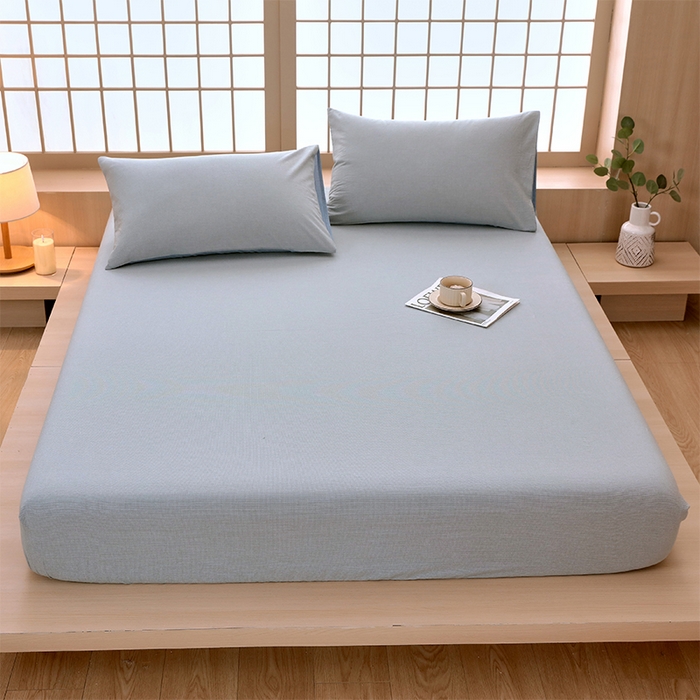 91家纺网 家纺一手货源 找家纺 春皖家纺 2026春夏新款全棉纯棉水洗棉单品系列床笠单件床笠单品-A版单床笠 细条蓝