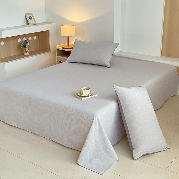 91家纺网 家纺一手货源 找家纺 春皖家纺 2026春夏新款全棉纯棉水洗棉单品系列床单单件床单单品-A版单床单 细条灰