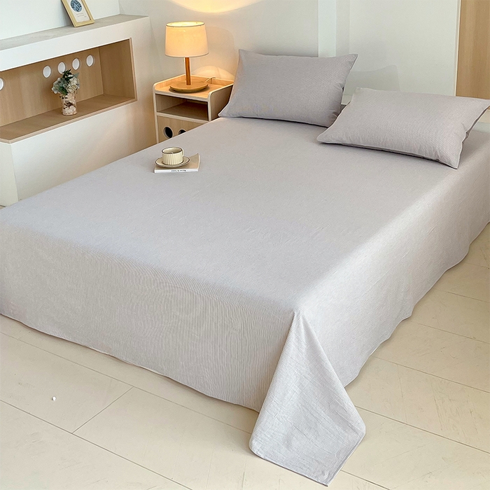 91家纺网 家纺一手货源 找家纺 春皖家纺 2026春夏新款全棉纯棉水洗棉单品系列床单单件床单单品-A版单床单 细条灰