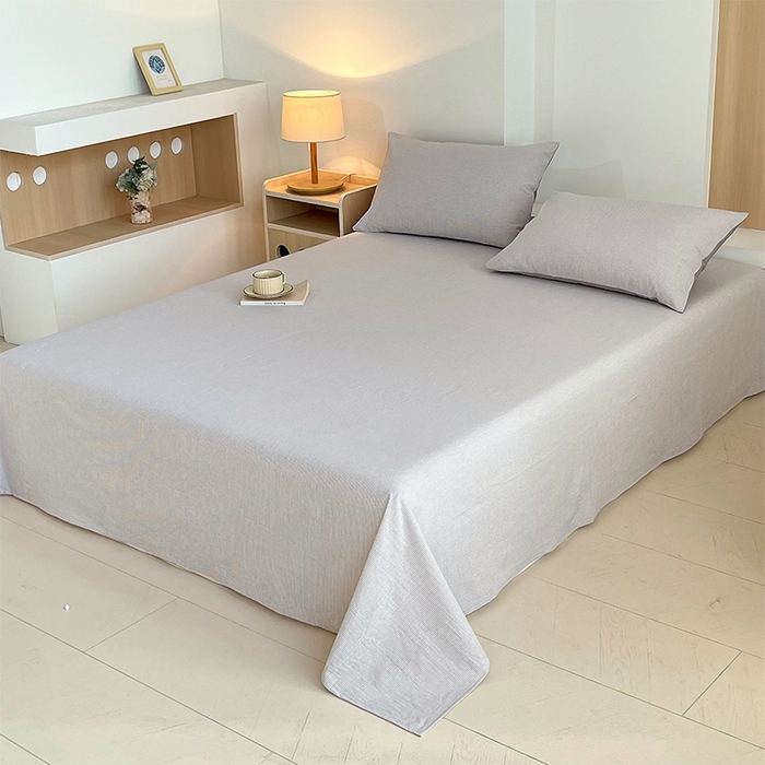 91家纺网 家纺一手货源 找家纺 春皖家纺 2026春夏新款全棉纯棉水洗棉单品系列床单单件床单单品-A版单床单 细条灰