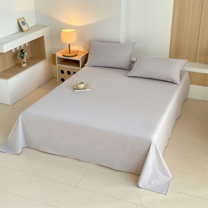 91家纺网 家纺一手货源 找家纺 春皖家纺 2026春夏新款全棉纯棉水洗棉单品系列床单单件床单单品-A版单床单 细条灰