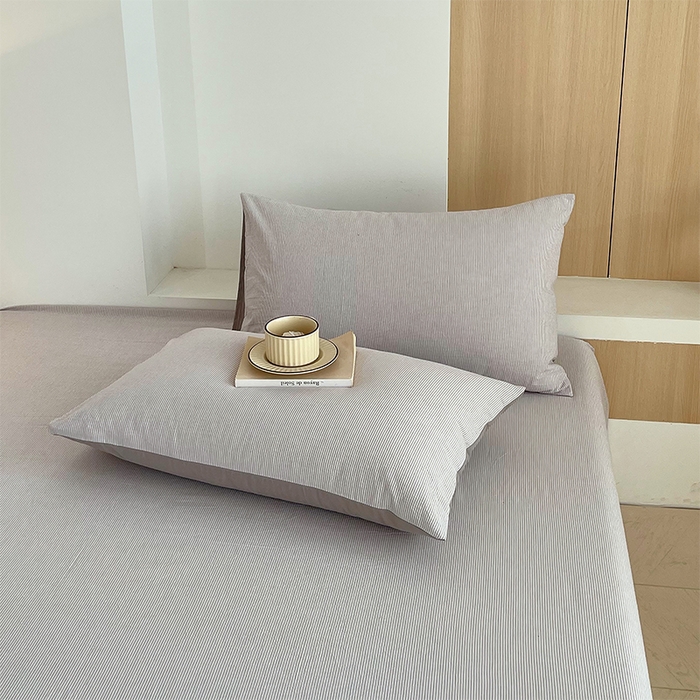 91家纺网 家纺一手货源 找家纺 春皖家纺 2026春夏新款全棉纯棉水洗棉单品系列床单单件床单单品-A版单床单 细条灰