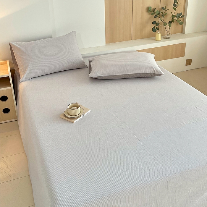 91家纺网 家纺一手货源 找家纺 春皖家纺 2026春夏新款全棉纯棉水洗棉单品系列床单单件床单单品-A版单床单 细条灰