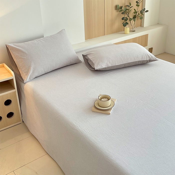 91家纺网 家纺一手货源 找家纺 春皖家纺 2026春夏新款全棉纯棉水洗棉单品系列床单单件床单单品-A版单床单 细条灰