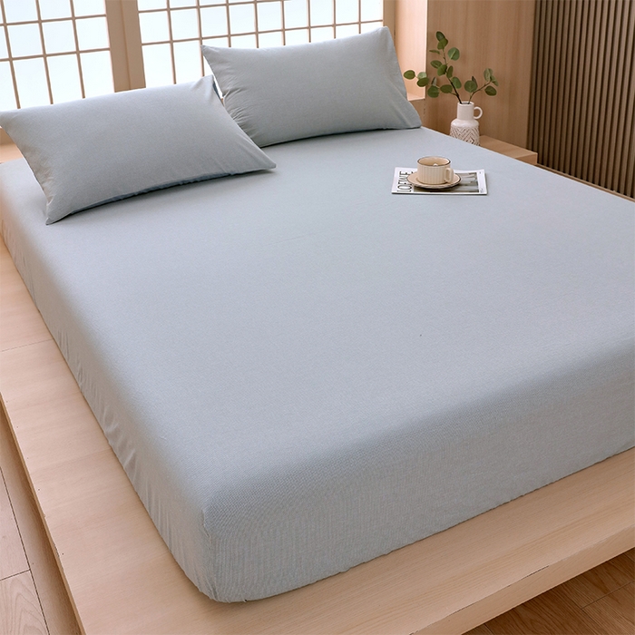 91家纺网 家纺一手货源 找家纺 春皖家纺 2026春夏新款全棉纯棉水洗棉单品系列床笠单件床笠单品-A版单床笠 细条绿