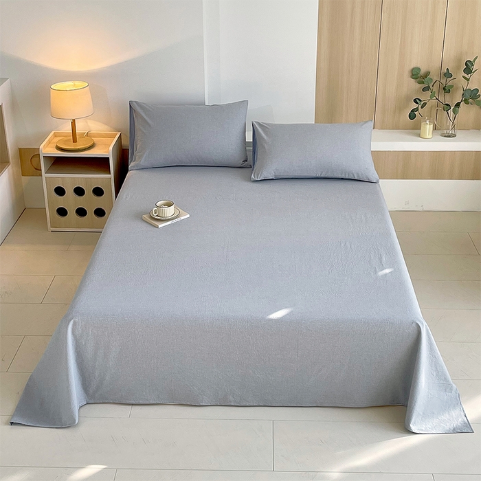 春皖家纺 2026春夏新款全棉纯棉水洗棉单品系列床单单件床单单品-A版单床单 细条蓝