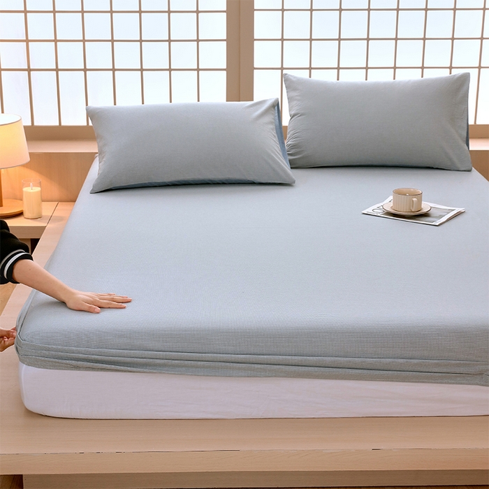 91家纺网 家纺一手货源 找家纺 春皖家纺 2026春夏新款全棉纯棉水洗棉单品系列床笠单件床笠单品-A版单床笠 细条绿