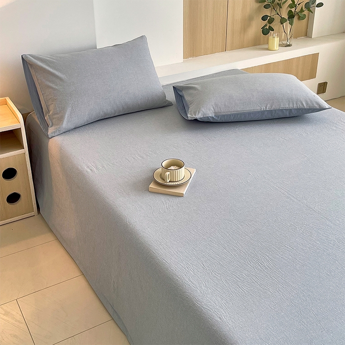 91家纺网 家纺一手货源 找家纺 春皖家纺 2026春夏新款全棉纯棉水洗棉单品系列床单单件床单单品-A版单床单 细条蓝