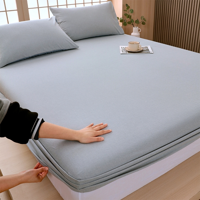 91家纺网 家纺一手货源 找家纺 春皖家纺 2026春夏新款全棉纯棉水洗棉单品系列床笠单件床笠单品-A版单床笠 细条绿