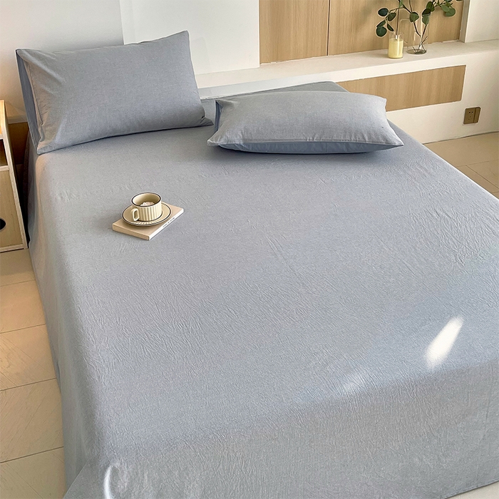 91家纺网 家纺一手货源 找家纺 春皖家纺 2026春夏新款全棉纯棉水洗棉单品系列床单单件床单单品-A版单床单 细条蓝