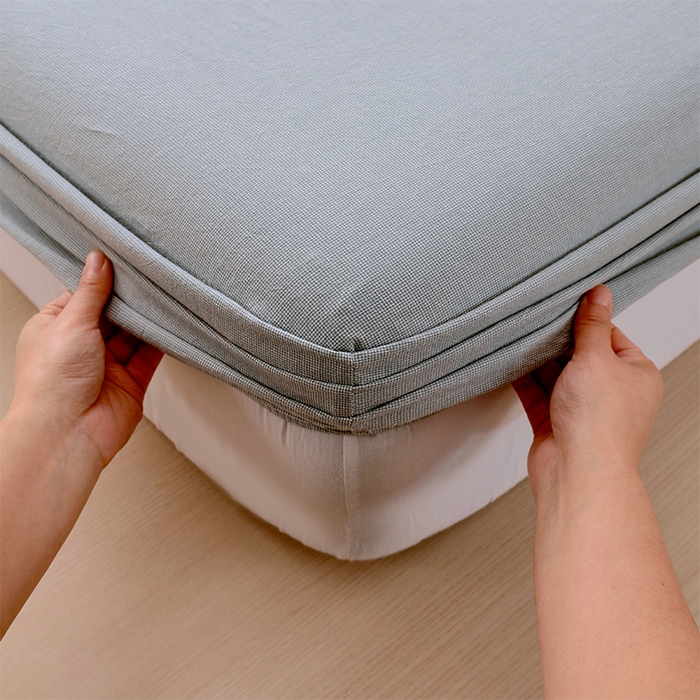 91家纺网 家纺一手货源 找家纺 春皖家纺 2026春夏新款全棉纯棉水洗棉单品系列床笠单件床笠单品-A版单床笠 细条绿