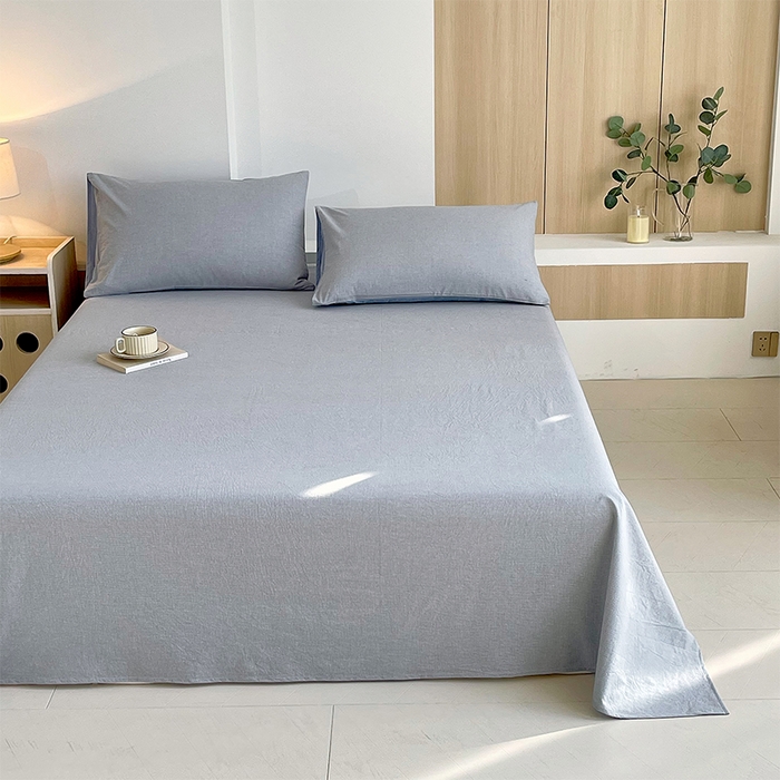 91家纺网 家纺一手货源 找家纺 春皖家纺 2026春夏新款全棉纯棉水洗棉单品系列床单单件床单单品-A版单床单 细条蓝