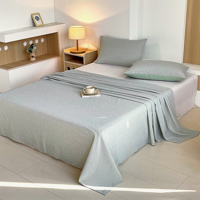 91家纺网 家纺一手货源 找家纺 春皖家纺 2026春夏新款全棉纯棉水洗棉单品系列床单单件床单单品-A版单床单 细条绿