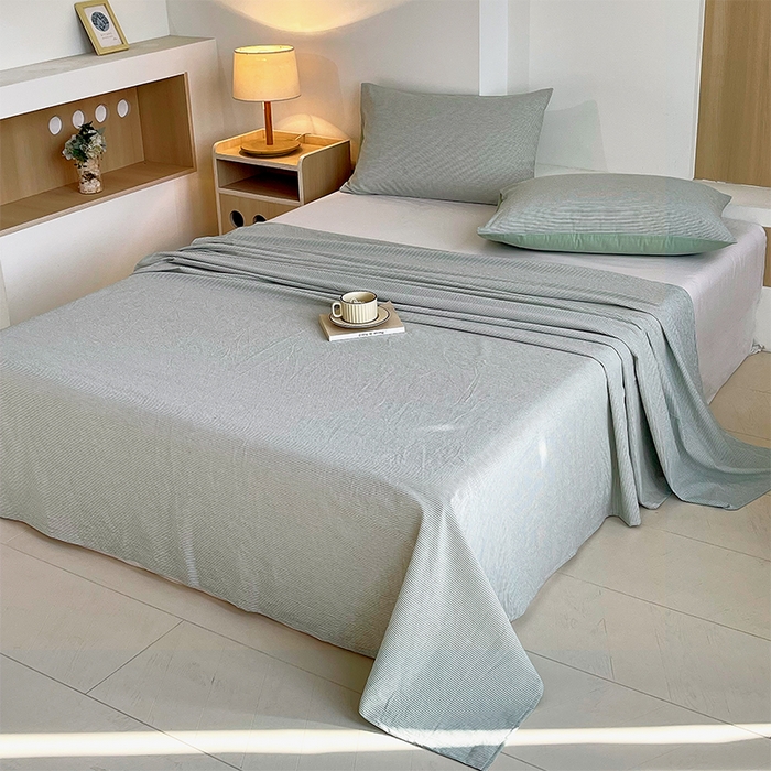 91家纺网 家纺一手货源 找家纺 春皖家纺 2026春夏新款全棉纯棉水洗棉单品系列床单单件床单单品-A版单床单 细条绿