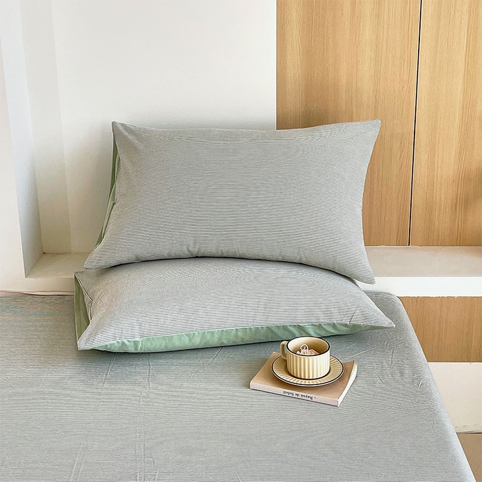 91家纺网 家纺一手货源 找家纺 春皖家纺 2026春夏新款全棉纯棉水洗棉单品系列床单单件床单单品-A版单床单 细条绿