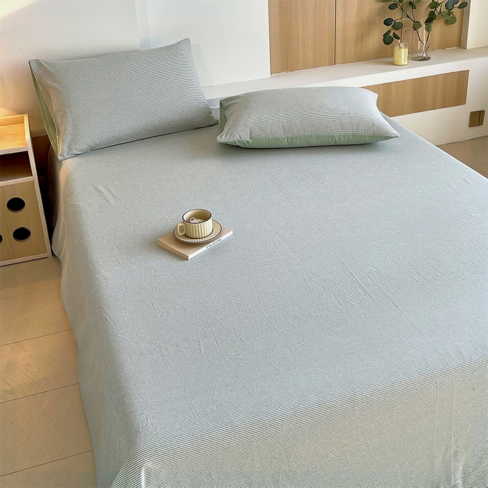 91家纺网 家纺一手货源 找家纺 春皖家纺 2026春夏新款全棉纯棉水洗棉单品系列床单单件床单单品-A版单床单 细条绿