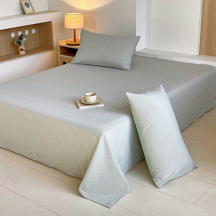 91家纺网 家纺一手货源 找家纺 春皖家纺 2026春夏新款全棉纯棉水洗棉单品系列床单单件床单单品-A版单床单 细条绿