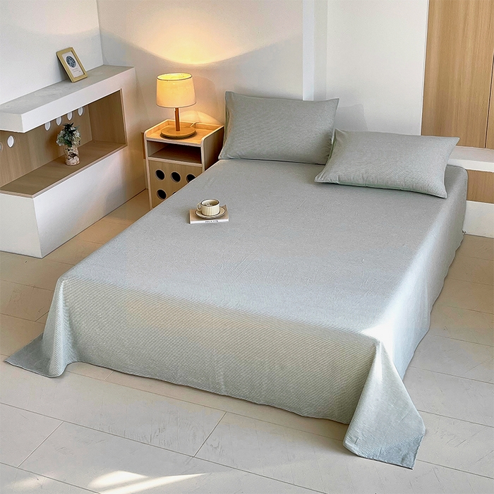 91家纺网 家纺一手货源 找家纺 春皖家纺 2026春夏新款全棉纯棉水洗棉单品系列床单单件床单单品-A版单床单 细条绿