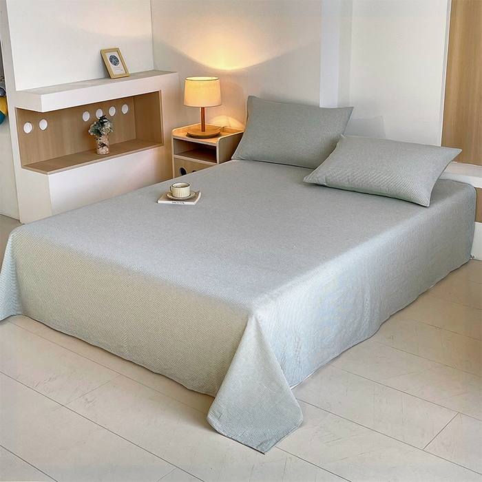 91家纺网 家纺一手货源 找家纺 春皖家纺 2026春夏新款全棉纯棉水洗棉单品系列床单单件床单单品-A版单床单 细条绿