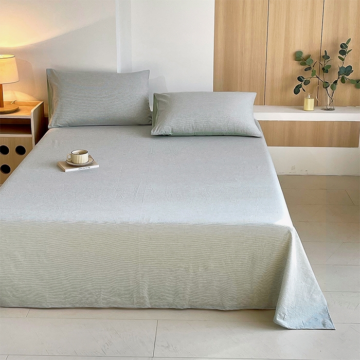 91家纺网 家纺一手货源 找家纺 春皖家纺 2026春夏新款全棉纯棉水洗棉单品系列床单单件床单单品-A版单床单 细条绿