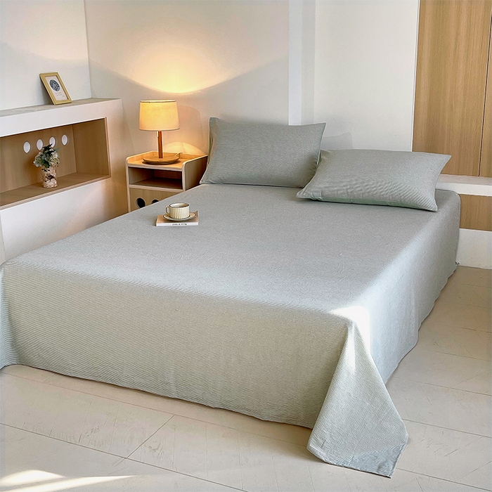 91家纺网 家纺一手货源 找家纺 春皖家纺 2026春夏新款全棉纯棉水洗棉单品系列床单单件床单单品-A版单床单 细条绿