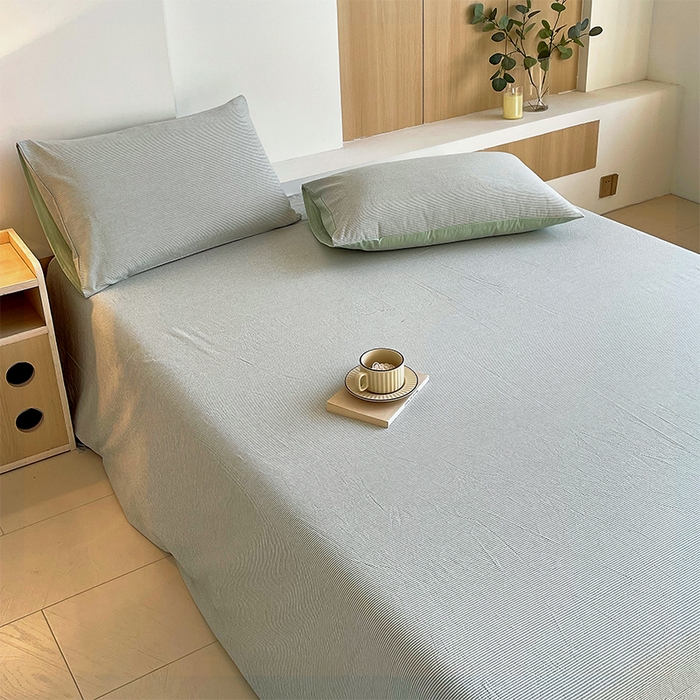 91家纺网 家纺一手货源 找家纺 春皖家纺 2026春夏新款全棉纯棉水洗棉单品系列床单单件床单单品-A版单床单 细条绿