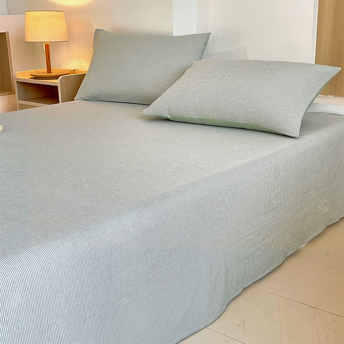 91家纺网 家纺一手货源 找家纺 春皖家纺 2026春夏新款全棉纯棉水洗棉单品系列床单单件床单单品-A版单床单 细条绿