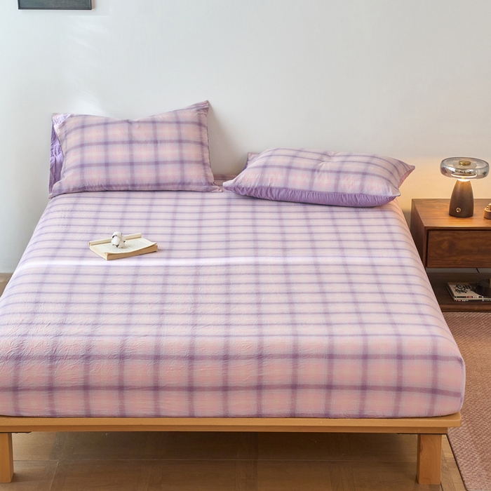 91家纺网 家纺一手货源 找家纺 春皖家纺 2026春夏新款全棉纯棉水洗棉单品系列床笠单件床笠单品-A版单床笠 鸢尾紫