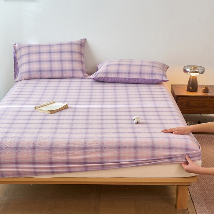 91家纺网 家纺一手货源 找家纺 春皖家纺 2026春夏新款全棉纯棉水洗棉单品系列床笠单件床笠单品-A版单床笠 鸢尾紫