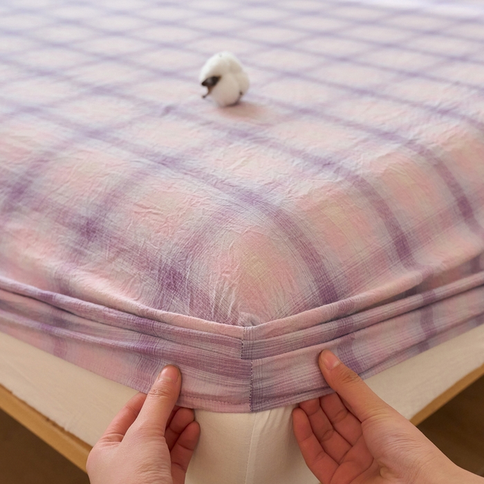 91家纺网 家纺一手货源 找家纺 春皖家纺 2026春夏新款全棉纯棉水洗棉单品系列床笠单件床笠单品-A版单床笠 鸢尾紫