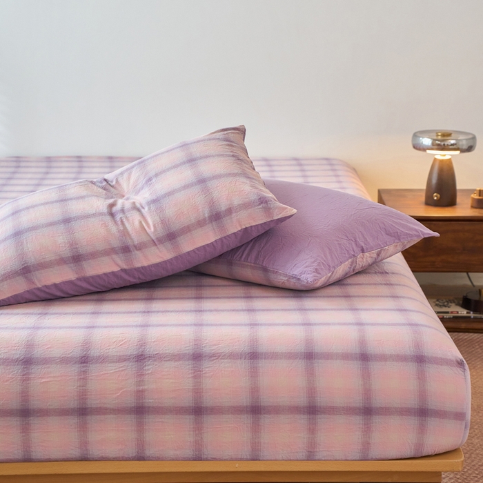 91家纺网 家纺一手货源 找家纺 春皖家纺 2026春夏新款全棉纯棉水洗棉单品系列床笠单件床笠单品-A版单床笠 鸢尾紫