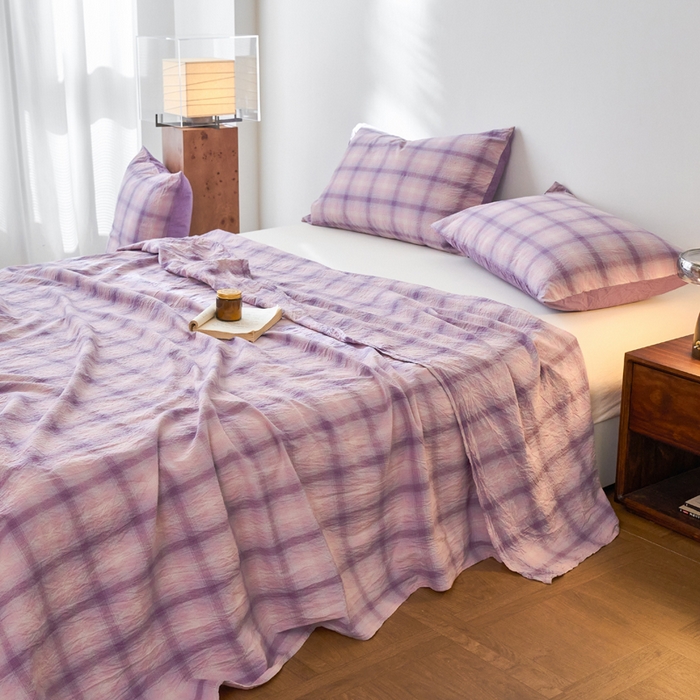 91家纺网 家纺一手货源 找家纺 春皖家纺 2026春夏新款全棉纯棉水洗棉单品系列床单单件床单单品-A版单床单 鸢尾紫