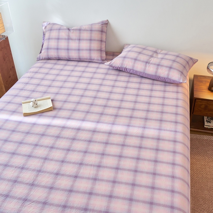 91家纺网 家纺一手货源 找家纺 春皖家纺 2026春夏新款全棉纯棉水洗棉单品系列床笠单件床笠单品-A版单床笠 鸢尾紫