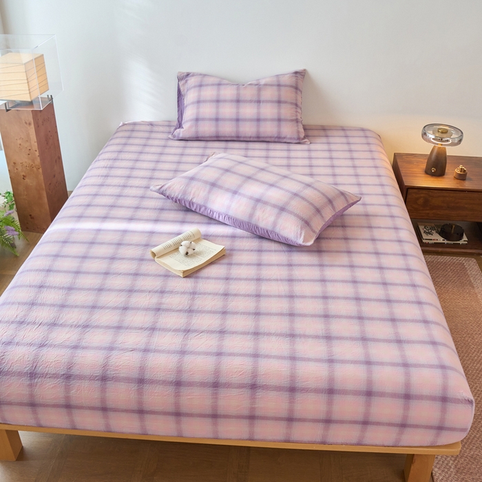 91家纺网 家纺一手货源 找家纺 春皖家纺 2026春夏新款全棉纯棉水洗棉单品系列床笠单件床笠单品-A版单床笠 鸢尾紫