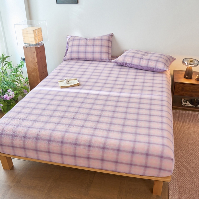 91家纺网 家纺一手货源 找家纺 春皖家纺 2026春夏新款全棉纯棉水洗棉单品系列床笠单件床笠单品-A版单床笠 鸢尾紫