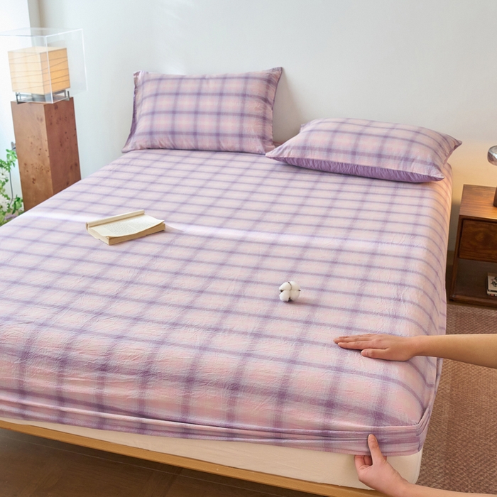 91家纺网 家纺一手货源 找家纺 春皖家纺 2026春夏新款全棉纯棉水洗棉单品系列床笠单件床笠单品-A版单床笠 鸢尾紫