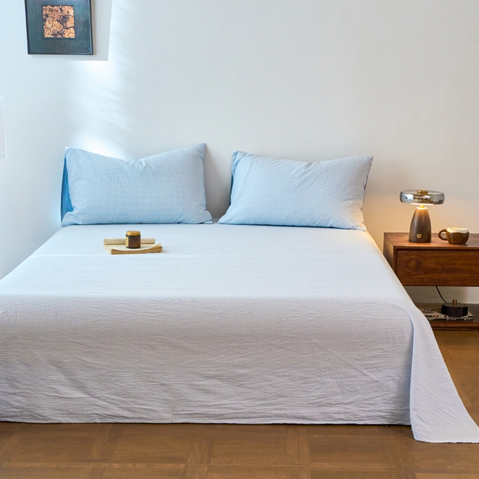 91家纺网 家纺一手货源 找家纺 春皖家纺 2026春夏新款全棉纯棉水洗棉单品系列床单单件床单单品-A版单床单 月光蓝