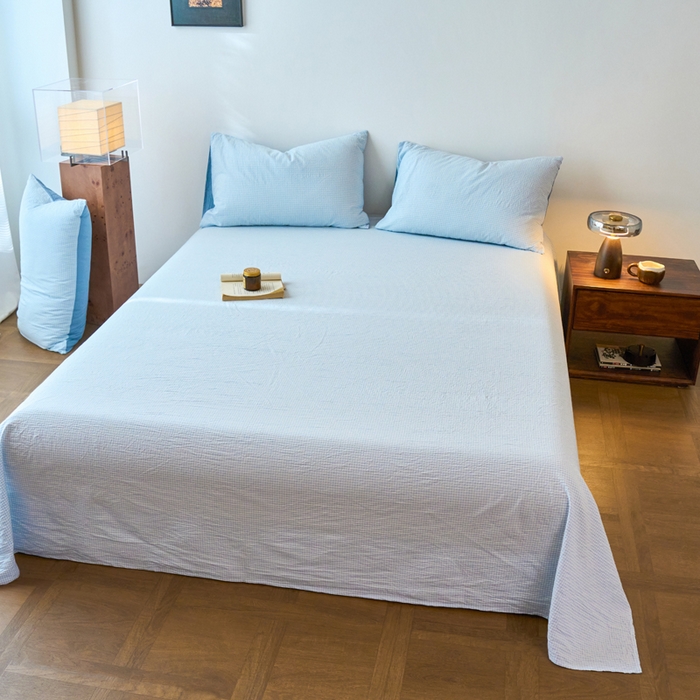 91家纺网 家纺一手货源 找家纺 春皖家纺 2026春夏新款全棉纯棉水洗棉单品系列床单单件床单单品-A版单床单 月光蓝