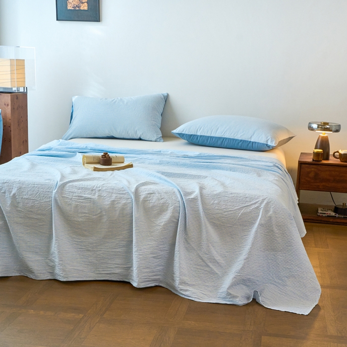 91家纺网 家纺一手货源 找家纺 春皖家纺 2026春夏新款全棉纯棉水洗棉单品系列床单单件床单单品-A版单床单 月光蓝