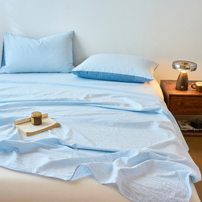 91家纺网 家纺一手货源 找家纺 春皖家纺 2026春夏新款全棉纯棉水洗棉单品系列床单单件床单单品-A版单床单 月光蓝