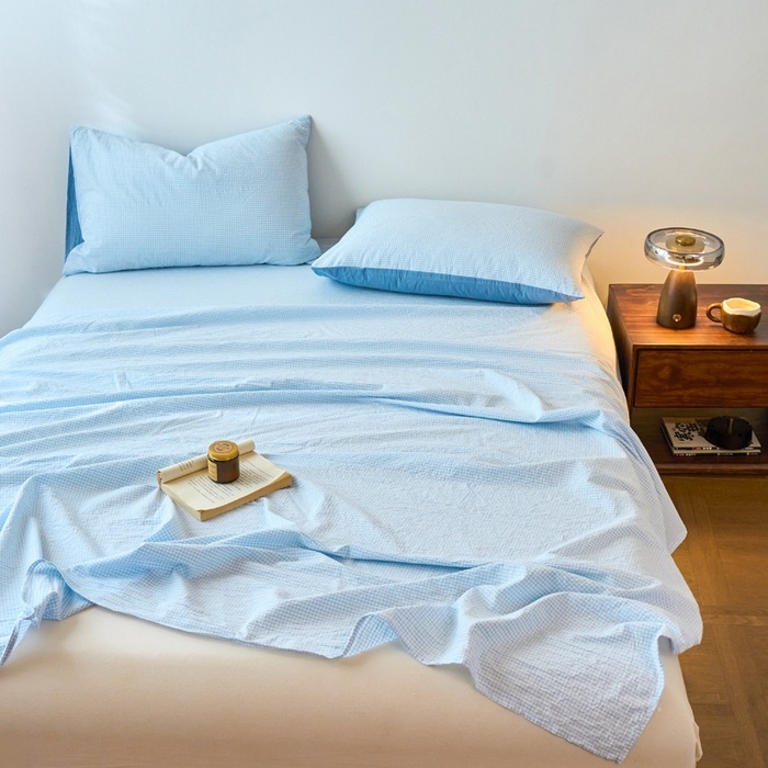 91家纺网 家纺一手货源 找家纺 春皖家纺 2026春夏新款全棉纯棉水洗棉单品系列床单单件床单单品-A版单床单 月光蓝