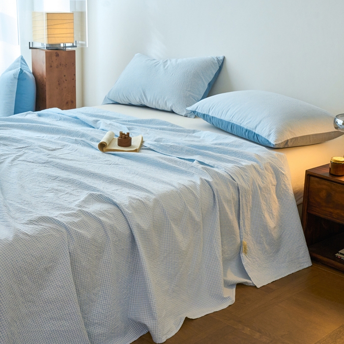 91家纺网 家纺一手货源 找家纺 春皖家纺 2026春夏新款全棉纯棉水洗棉单品系列床单单件床单单品-A版单床单 月光蓝