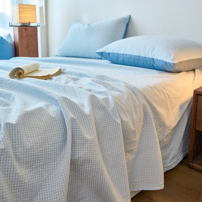 91家纺网 家纺一手货源 找家纺 春皖家纺 2026春夏新款全棉纯棉水洗棉单品系列床单单件床单单品-A版单床单 月光蓝