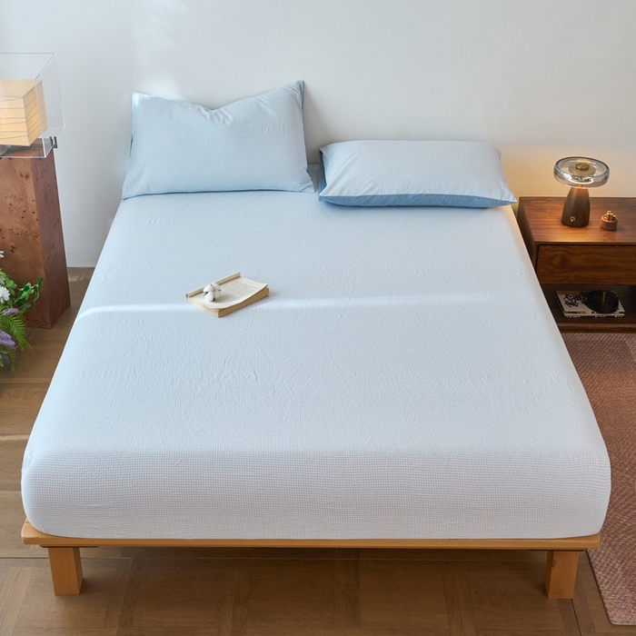 春皖家纺 2026春夏新款全棉纯棉水洗棉单品系列床笠单件床笠单品-A版单床笠 月光蓝