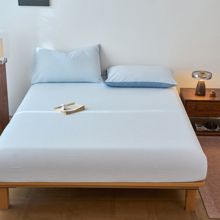 91家纺网 家纺一手货源 找家纺 春皖家纺 2026春夏新款全棉纯棉水洗棉单品系列床笠单件床笠单品-A版单床笠 月光蓝