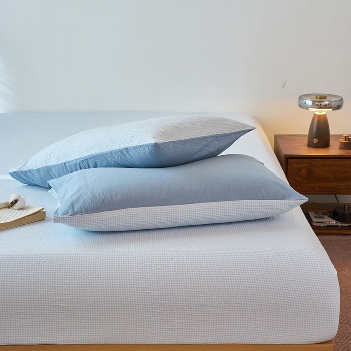 91家纺网 家纺一手货源 找家纺 春皖家纺 2026春夏新款全棉纯棉水洗棉单品系列床笠单件床笠单品-A版单床笠 月光蓝