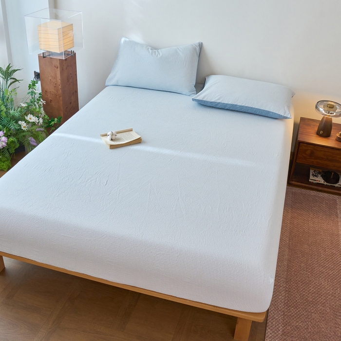 91家纺网 家纺一手货源 找家纺 春皖家纺 2026春夏新款全棉纯棉水洗棉单品系列床笠单件床笠单品-A版单床笠 月光蓝