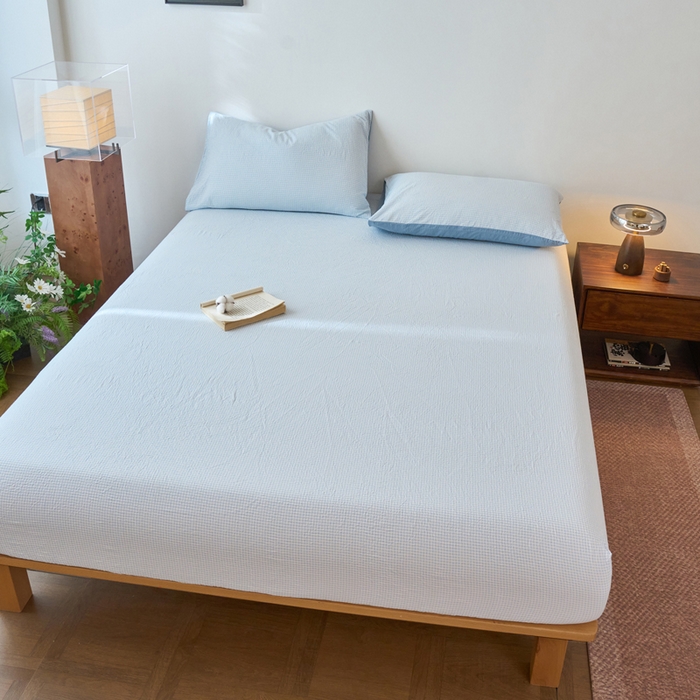 91家纺网 家纺一手货源 找家纺 春皖家纺 2026春夏新款全棉纯棉水洗棉单品系列床笠单件床笠单品-A版单床笠 月光蓝