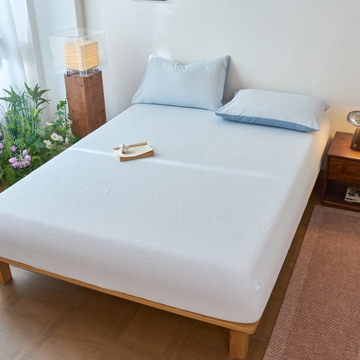 91家纺网 家纺一手货源 找家纺 春皖家纺 2026春夏新款全棉纯棉水洗棉单品系列床笠单件床笠单品-A版单床笠 月光蓝