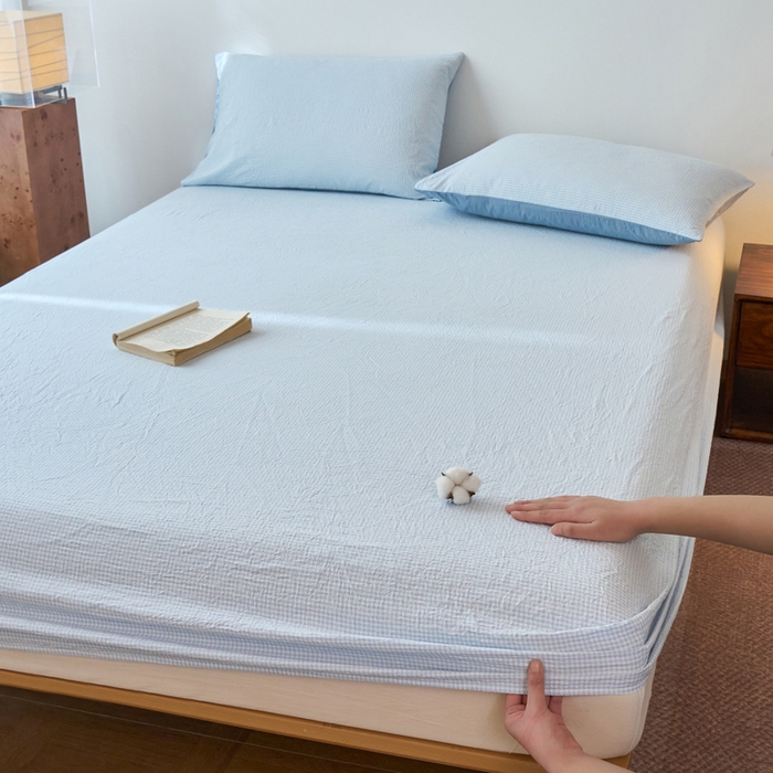 91家纺网 家纺一手货源 找家纺 春皖家纺 2026春夏新款全棉纯棉水洗棉单品系列床笠单件床笠单品-A版单床笠 月光蓝